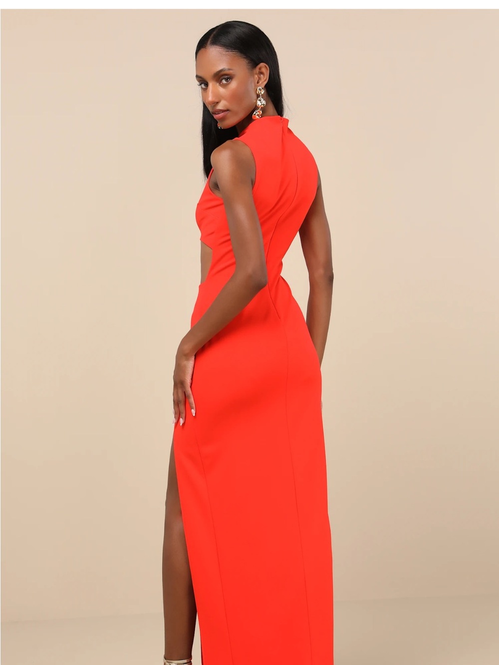 Lulu's Vibrant Orange Cutout Maxi Gown with Side Slit - Picture 2 of 2